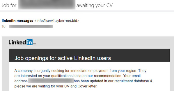 Fałszywy mail podszywający się pod wiadomość z LinkedIn /materiał zewnętrzny