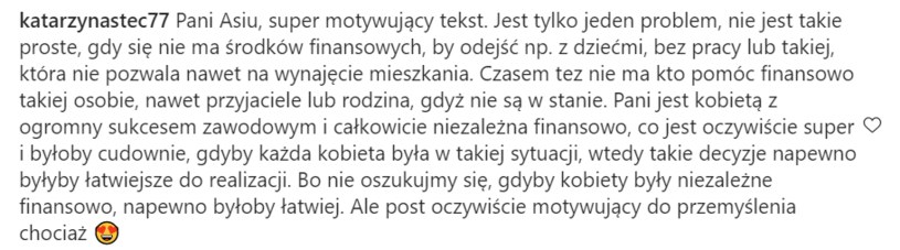 Fanki reagują na "motywujący" tekst Przetakiewicz, https://www.instagram.com/joannaprzetakiewicz/ /Instagram