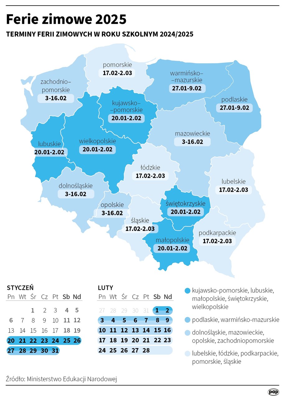 Ferie zimowe 2025 /Michał Czernek /PAP