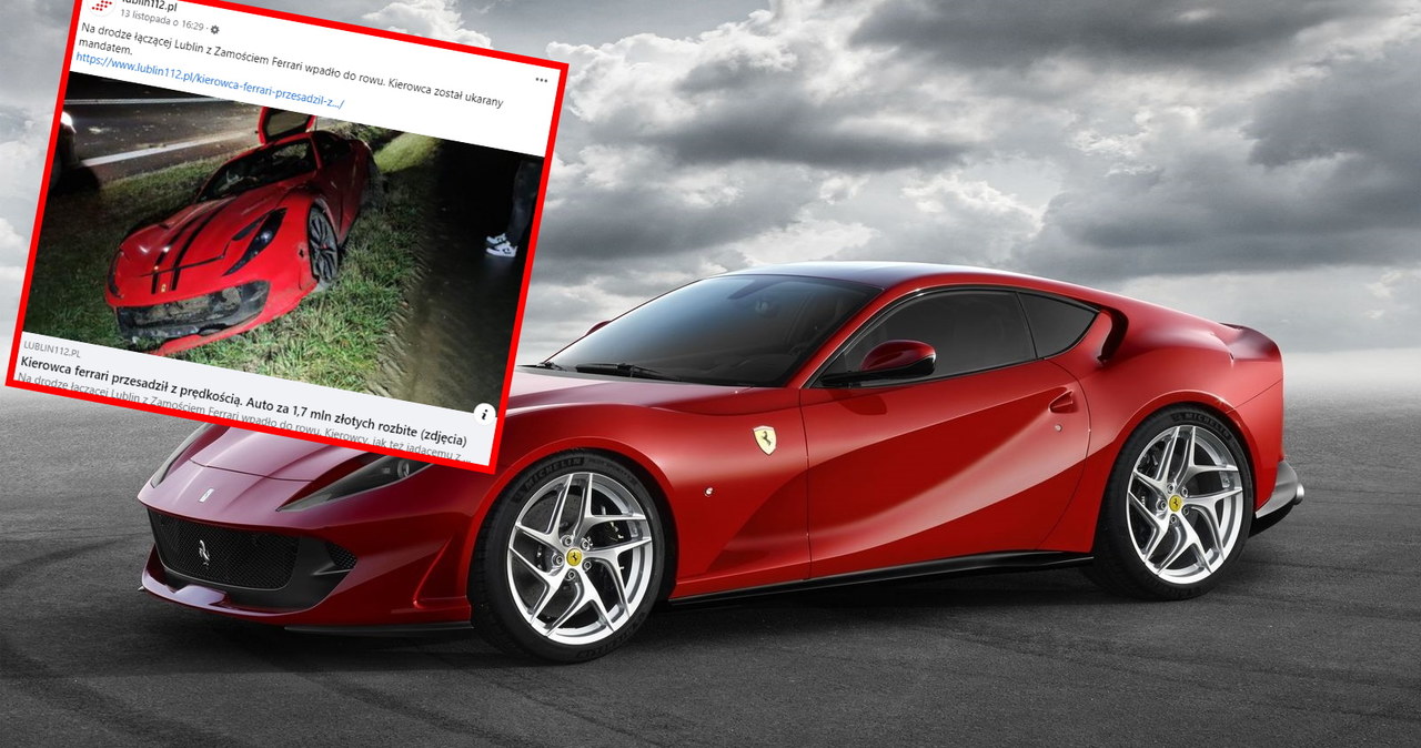 Ferrari 812 Superfast wylądowało w rowie na Lubelszczyźnie /materiały prasowe