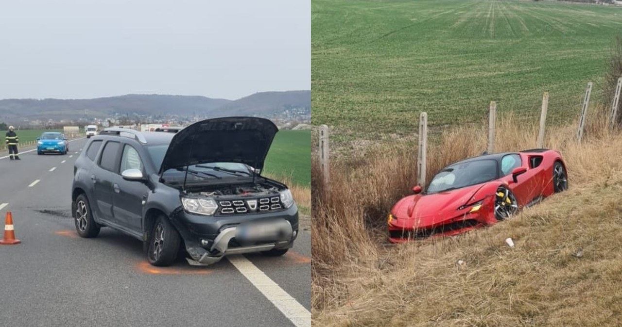 Ferrari SF90 Stradale kontra Dacia Duster - jak informuje słowacka policja, obaj kierowcy biorący udział w kolizji byli trzeźwi /Policja /Informacja prasowa