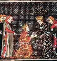 Filip VI przyjmujący wyrazy hołdu od Edwarda III, króla Anglii (1329), miniatura z Wielkiej Kroni /Encyklopedia Internautica