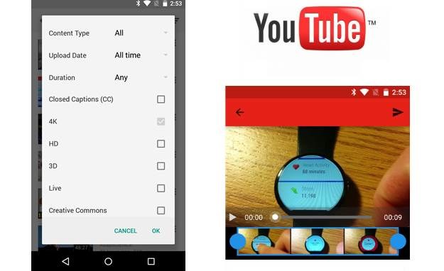 Filtr wyszukujący filmy w wersji 4K - oto jedna z nowości oferowanych przez nową wersję aplikacji YouTube dla Androida /materiały prasowe