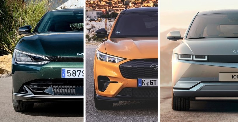 Finaliści World Car of the Year 2022 - Kia EV6, Ford Mustang Mach-E oraz Hyundai Ioniq 5 /Informacja prasowa