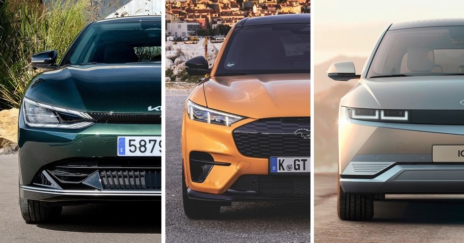 Finaliści World Car of the Year 2022 - Kia EV6, Ford Mustang Mach-E oraz Hyundai Ioniq 5 /Informacja prasowa