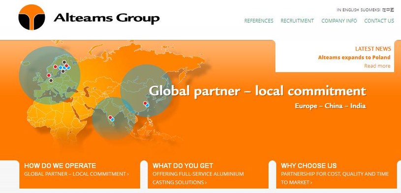 Firma Alteams Group z Finlandii poinformowała o inwestycji na swojej stronie internetowej /&nbsp