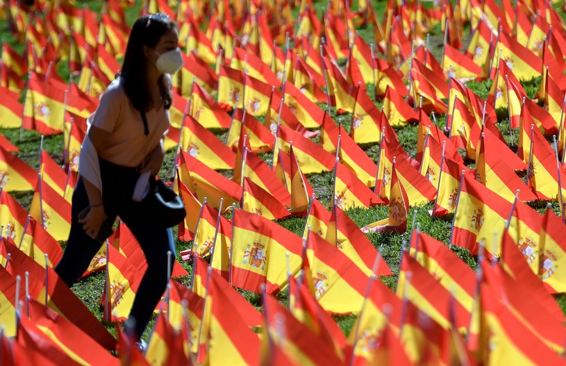 Flagi reprezentują hiszpańskie ofiary COVID-19 /AFP