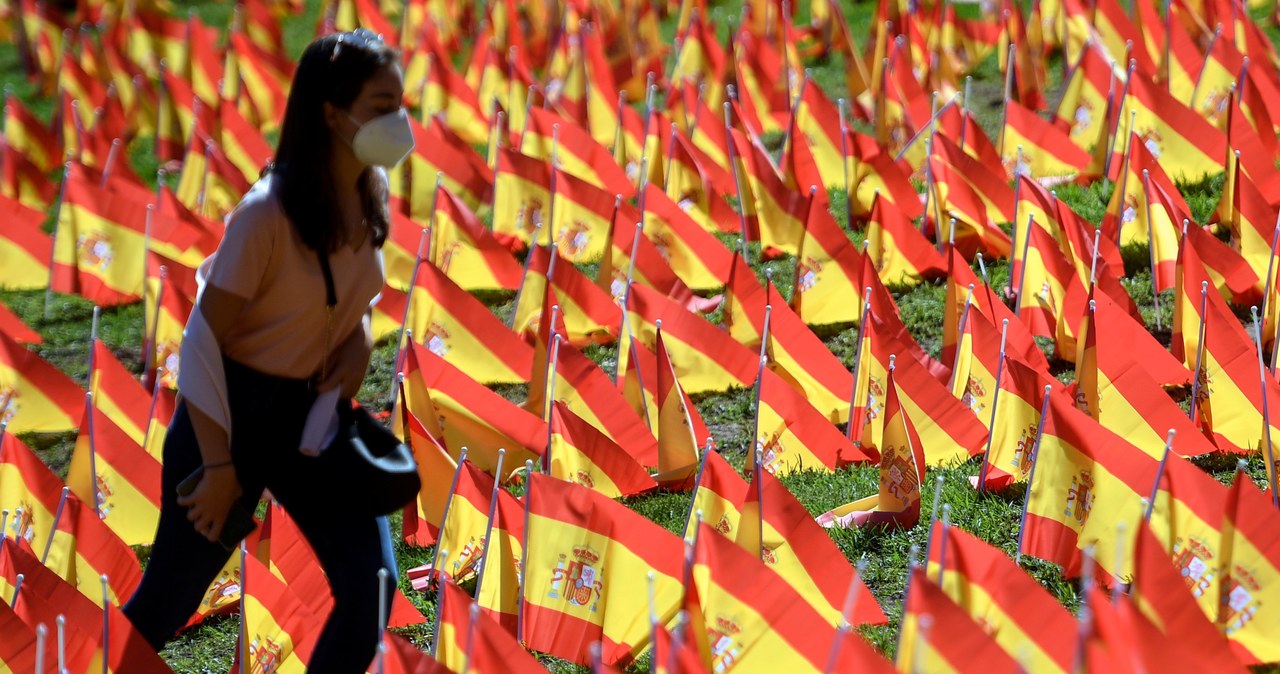 Flagi reprezentują hiszpańskie ofiary COVID-19 /AFP