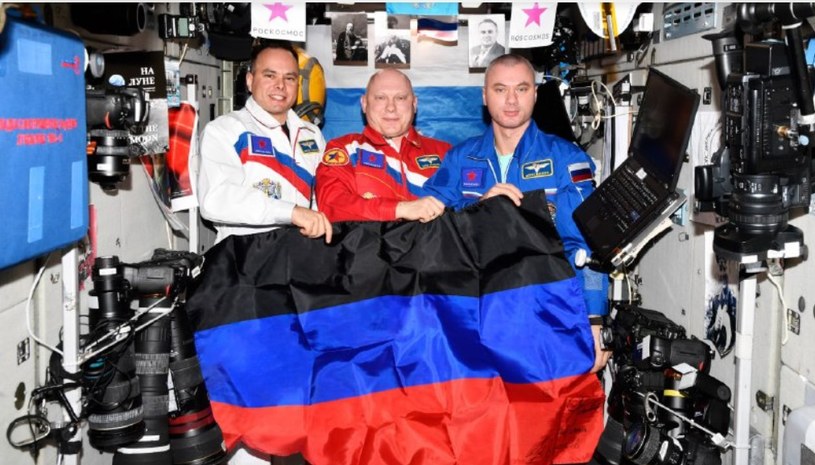 Flagi separatystów na Międzynarodowej Stacji Kosmicznej /Roskosmos /Telegram