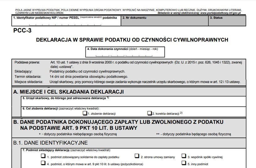Formularz deklaracji podatkowej PCC-3 /gov.pl /