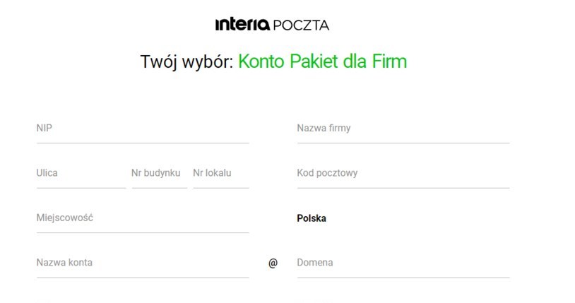 Formularz rejestracji Interia Pakiet dla Firm /INTERIA.PL