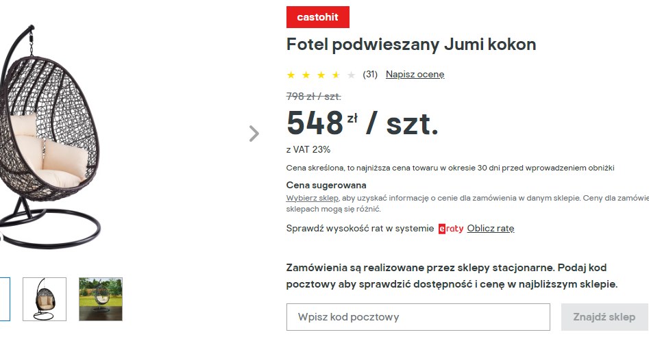 Fotel podwieszany teraz na promocji w Castoramie! /Castorama /INTERIA.PL