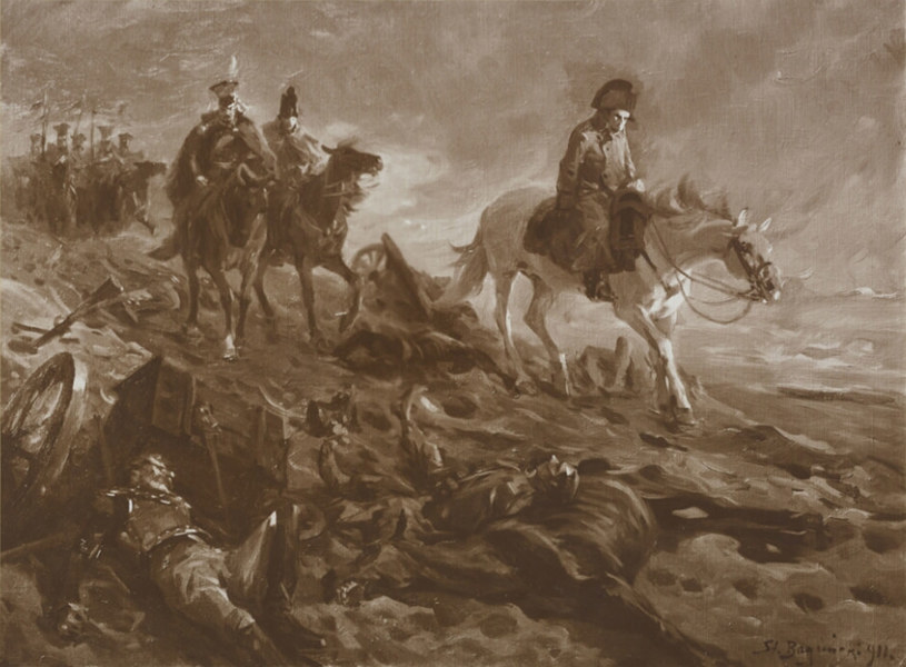 Fotografia obrazu Stanisława Bagieńskiego z 1911 r. przedstawiającego Napoleona na polu bitwy /Polona /domena publiczna