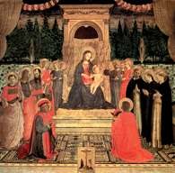 Fra Angelico, Dziewica z Dzieciątkiem na tronie w otoczeniu Aniołów i Świętych, 1438-40 /Encyklopedia Internautica