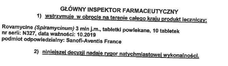 fragment decyzji GIF /Główny Inspektorat Farmaceutyczny