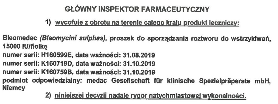 Fragment decyzji GIF. /Główny Inspektorat Farmaceutyczny