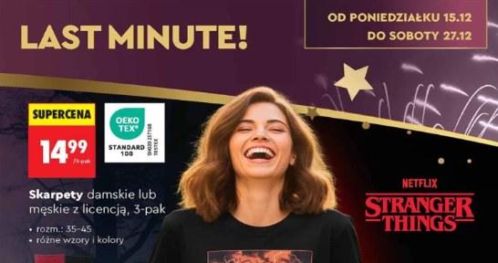 Fragment gazetki Biedronki z kolekcją ubrań i skarpet z licencją „Stranger Things” /Biedronka /INTERIA.PL