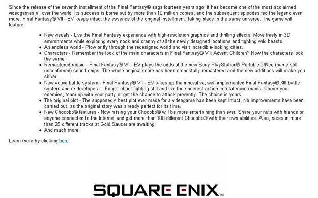 Fragment maila Square Enix o remake'u Final Fantasy VII /CDA