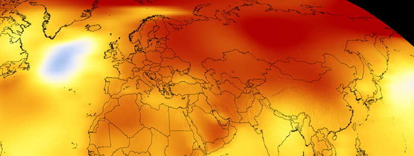 Fragment mapy przedstawiający zmiany w temperaturze /NASA