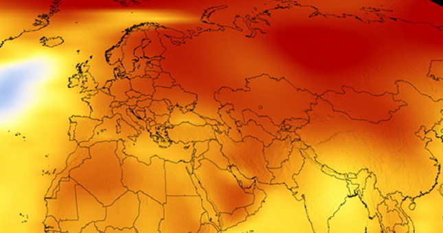 Fragment mapy przedstawiający zmiany w temperaturze /NASA