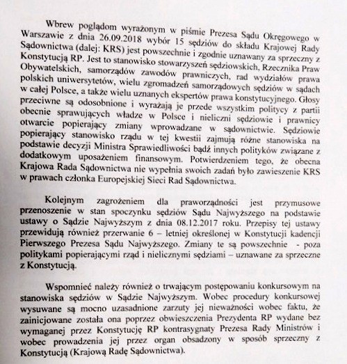 Fragment pisma sędziego Piotra Gąciarka. /RMF FM