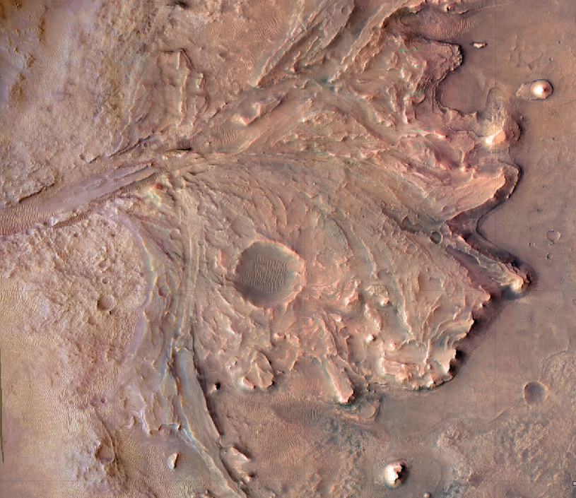 Fragment powierzchni Marsa, miejsce lądowania łazika Perseverance /NASA/JPL-Caltech/University of Arizona/USGS-Flagstaff/JHU-APL /NASA