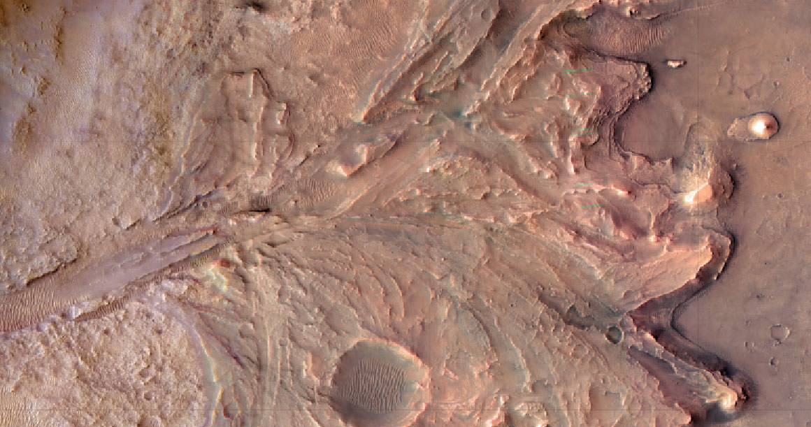 Fragment powierzchni Marsa, miejsce lądowania łazika Perseverance /NASA/JPL-Caltech/University of Arizona/USGS-Flagstaff/JHU-APL /NASA