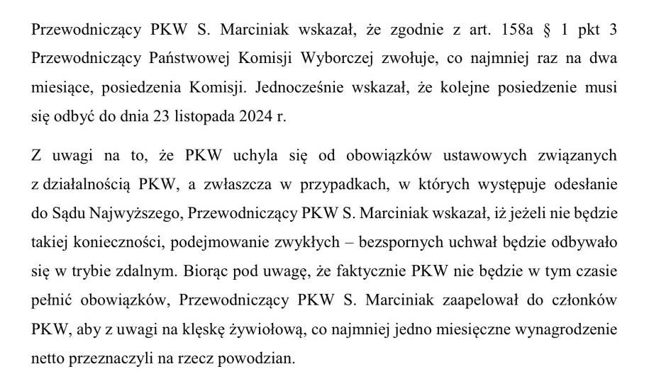 Fragment protokołu z posiedzenia PKW /