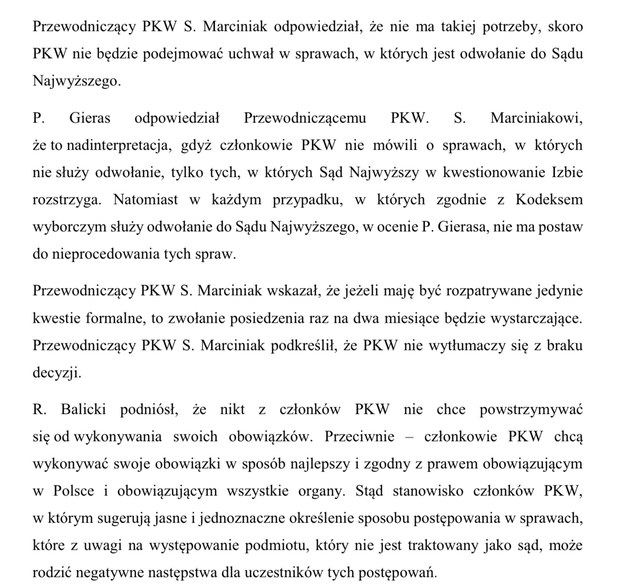 Fragment protokołu z posiedzenia PKW /