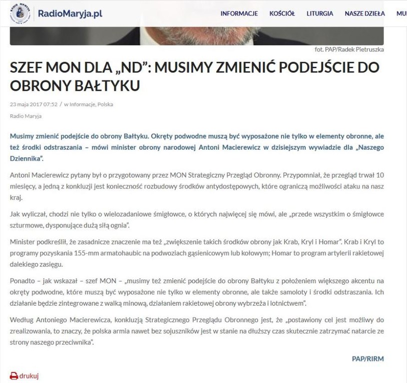 Fragmenty wywiadu A. Macierewicza opublikowane przez portal Radia Maryja /INTERIA.PL/materiały prasowe