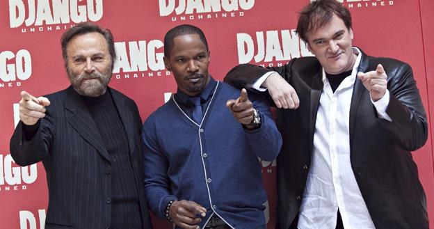 Franco Nero, Jamie Foxx i Quentin Tarantino na premierze filmu "Django" w Rzymie /materiały dystrybutora