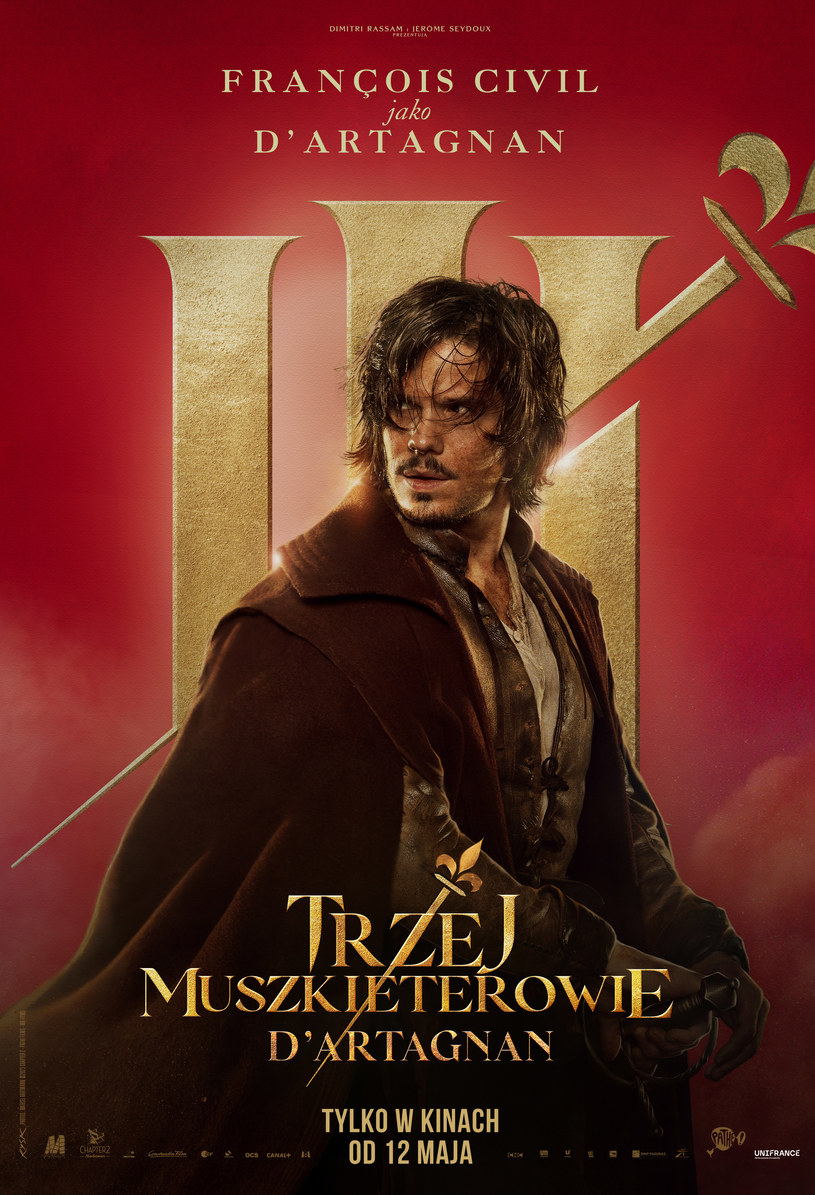 François Civil jako tytułowy bohater na plakacie filmu "Trzej muszkieterowie: D’Artagnan" /materiały prasowe