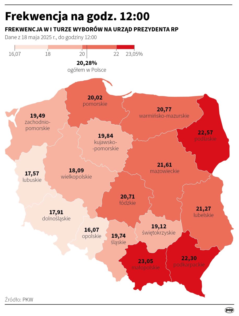 Frekwencja na godz. 12 /Maciej Zieliński /PAP