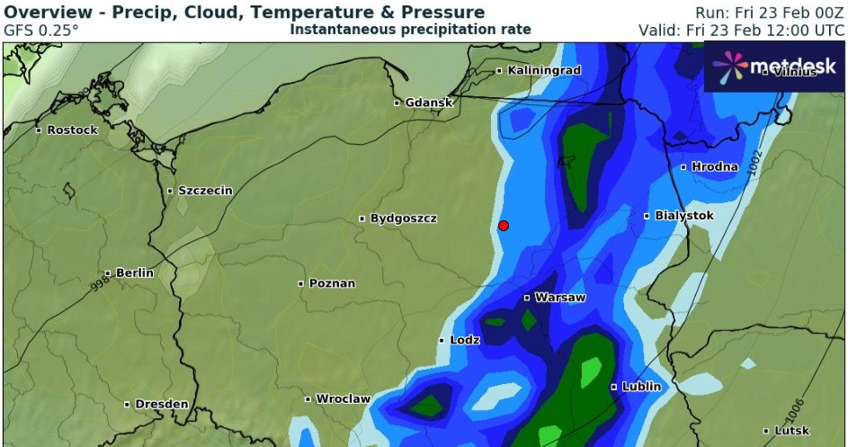 Front atmosferyczny utrzyma się przez długi czas w centralnej i wschodniej części kraju /wxcharts /
