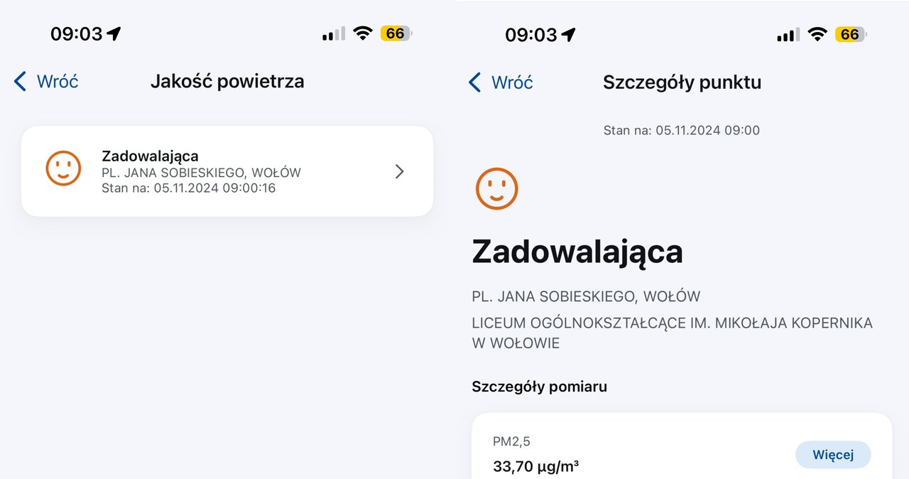 Funkcja Jakość powietrza z aplikacji mObywatel. /Dawid Długosz /INTERIA.PL