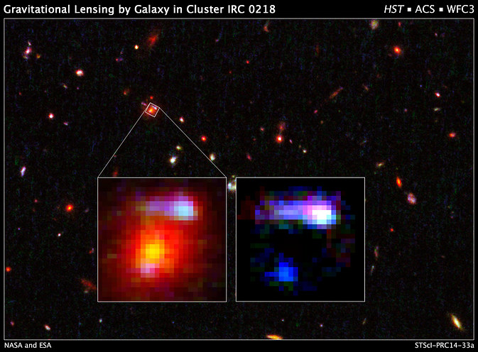 Galaktyka w gromadzie IRC 028 to najdalsza znana astronomom soczewka grawitacyjna /NASA