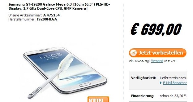 Galaxy Mega może być drogi /materiały prasowe