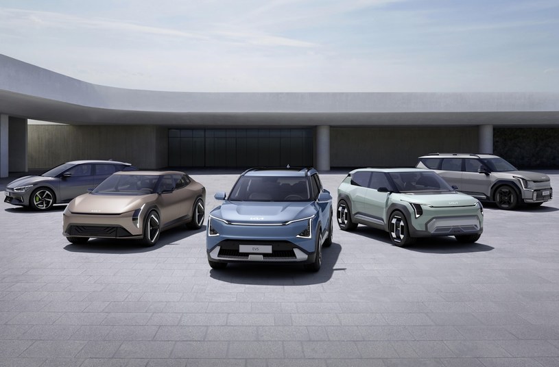 Gama nowych modeli Kii, od lewej: EV6, EV4, EV5, EV3 i EV9 /materiały prasowe