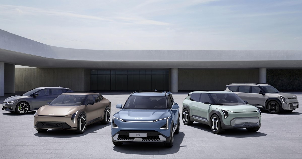 Gama nowych modeli Kii, od lewej: EV6, EV4, EV5, EV3 i EV9 /materiały prasowe