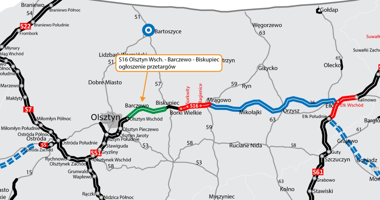 GDDKiA ogłosiła przetargi na dwa odcinki drogi S16. /GDDKiA