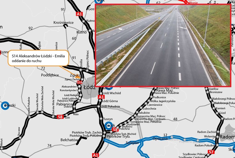GDDKiA poinformowała, że odcinek drogi ekspresowej S14 między węzłami Aleksandrów Łódzki i Emilia jest już przejezdny. / WOJCIECH STROZYK/REPORTER  /GDDKiA