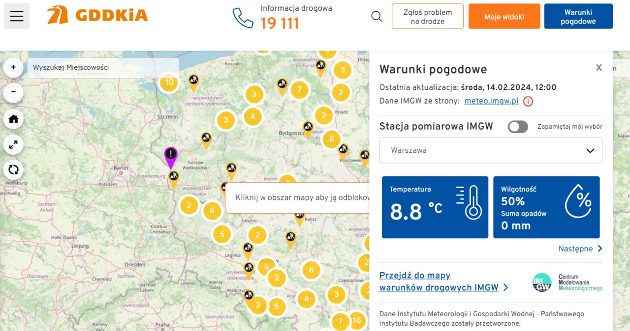 GDDKiA wprowadziła do swojego serwisu widżet pogodowy. /GDDKiA