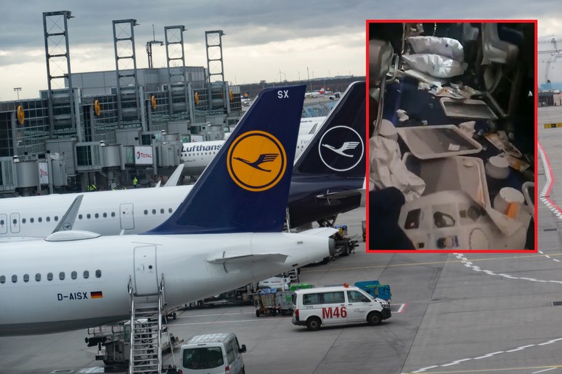 Gdy samolot Lufthansy Airbus A330 wylądował, pokład przypominał pobojowisko - to efekt turbulencji /NICOLAS ECONOMOU/Twitter: @fl360aero /AFP