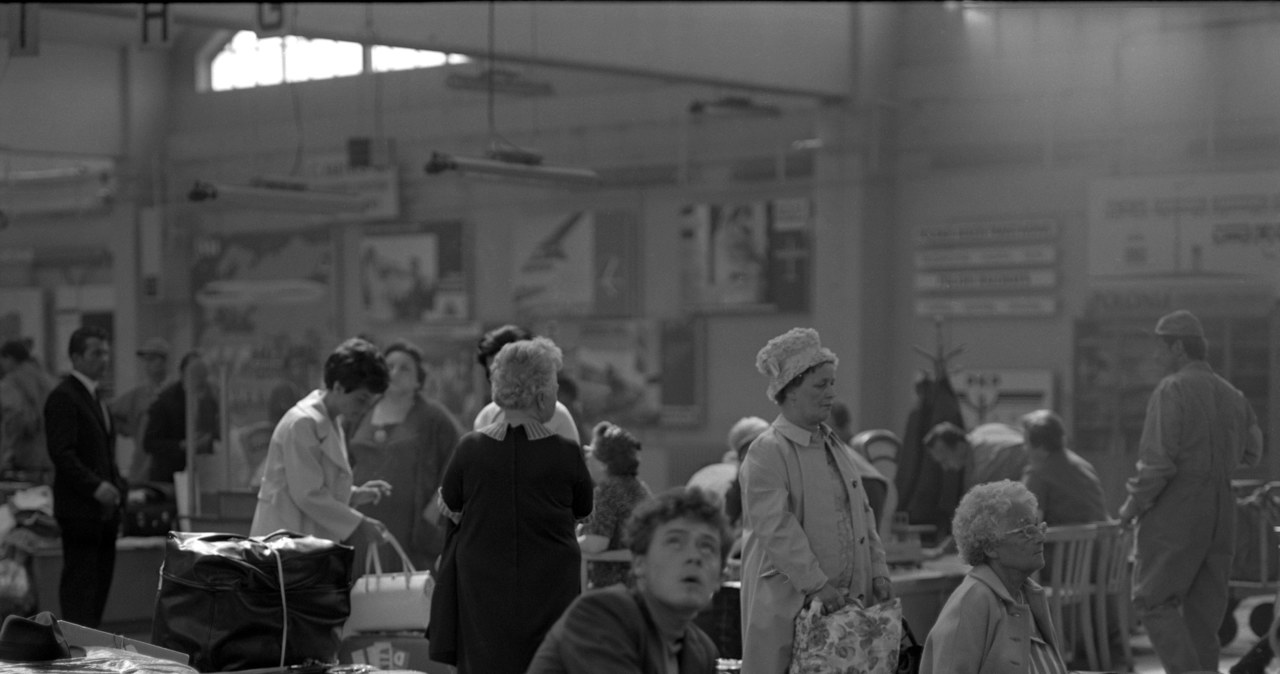 Gdynia, 1969 r. Pasażerowie "Stefana Batorego" w oczekiwaniu na kontrolę bagażową /Andrzej Wiernicki /Agencja FORUM