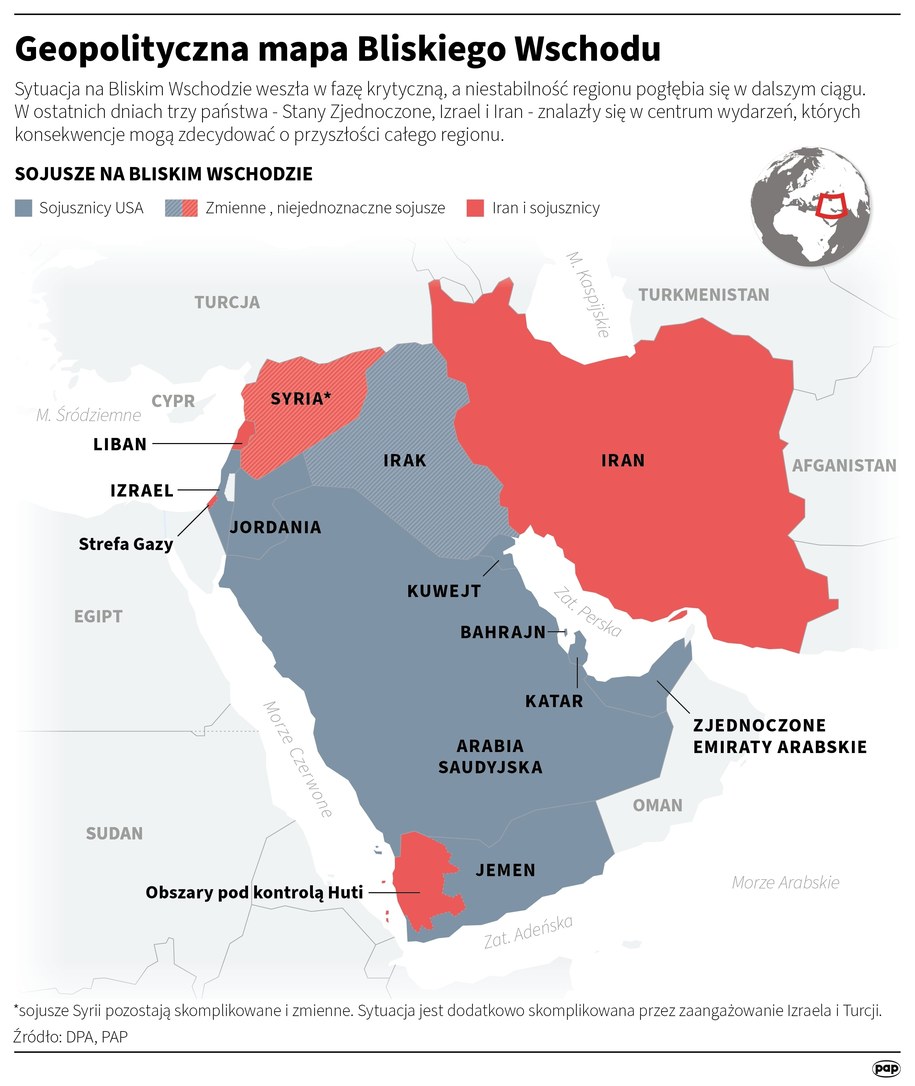Geopolityczna mapa Bliskiego Wschodu /Maciej Zieliński, Adam Ziemienowicz /PAP