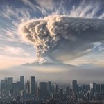 Gęste chmury dymu nad Fudżi. Japonia… uspokaja