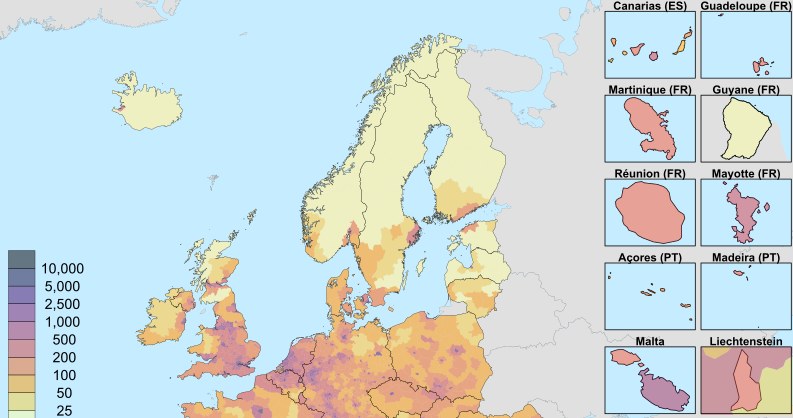 Gęstość zaludnienia w Unii Europejskiej /Wikipedia Commons /domena publiczna