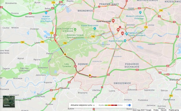Gigantyczny korek na obwodnicy Krakowa /Google Maps /Zrzut ekranu