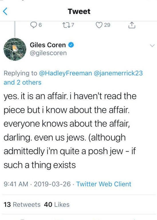 Giles Coren ujawnił niewygodną prawdę? /Twitter /
