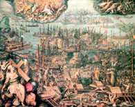 Giorgio Vasari, bitwa morska pod Lepanto 7 X 1571, fresk z sali Regia, Watykan, XVI w. /Encyklopedia Internautica